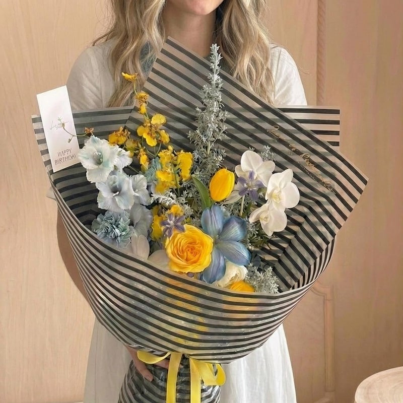 BBJ WRAPS Striped Flower Packaging Paper Waterproof Flower Wrapping Paper Floral Bouquet Gift Packaging Supplies 20 Counts (Black) - Image 4